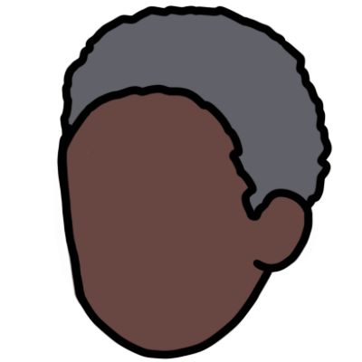 a 3/4 view of a featureless oval face with light warm brown skin and a very short grey afro hairstyle
